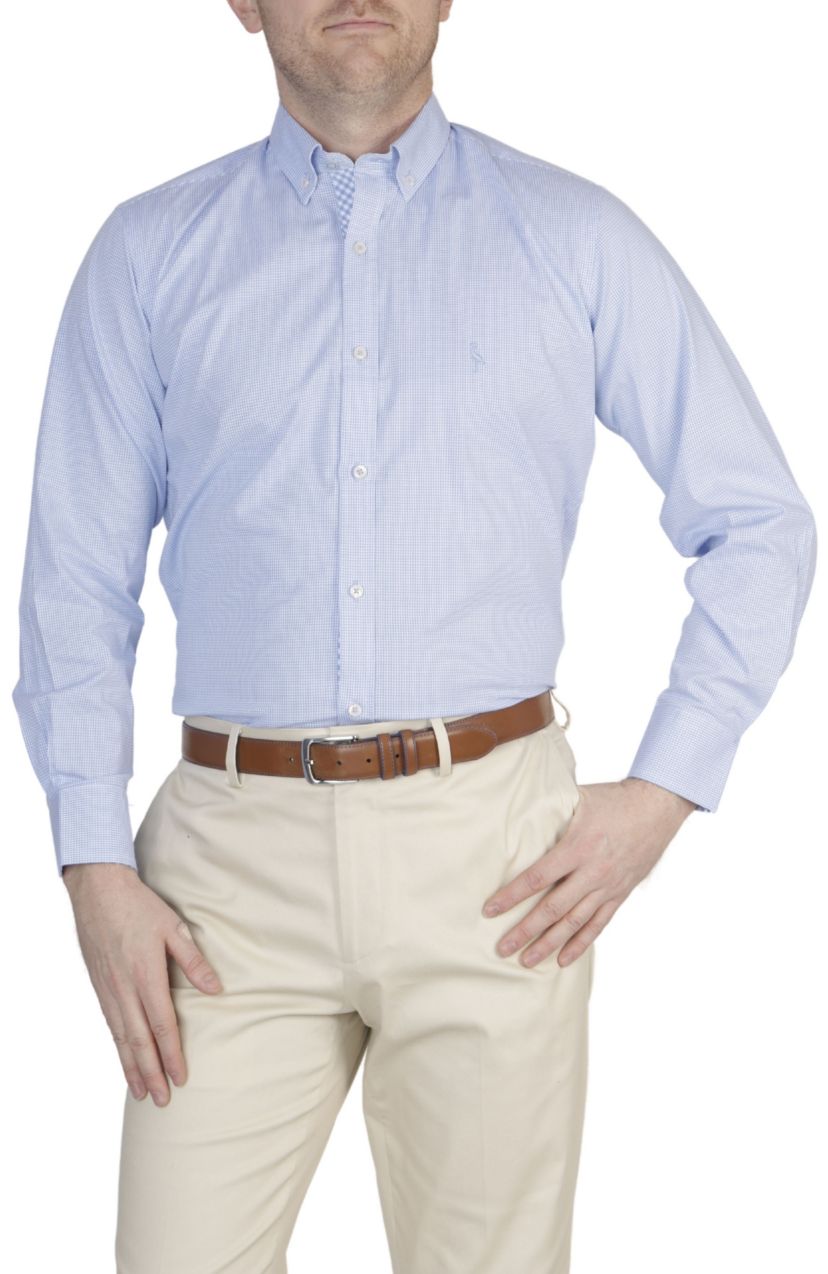 Mini Gingham Cotton Stretch Long Sleeve Shirt