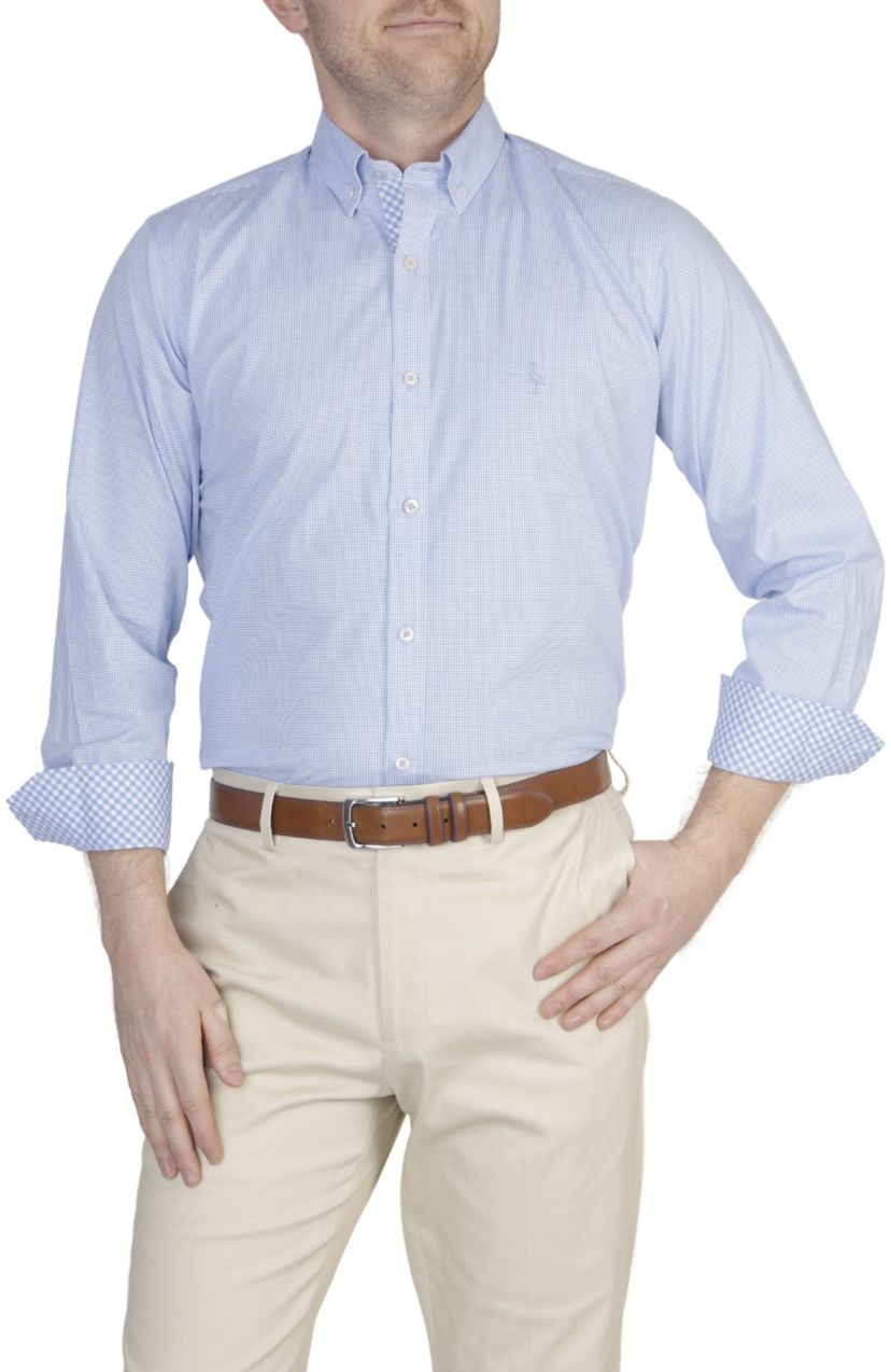 Mini Gingham Cotton Stretch Long Sleeve Shirt