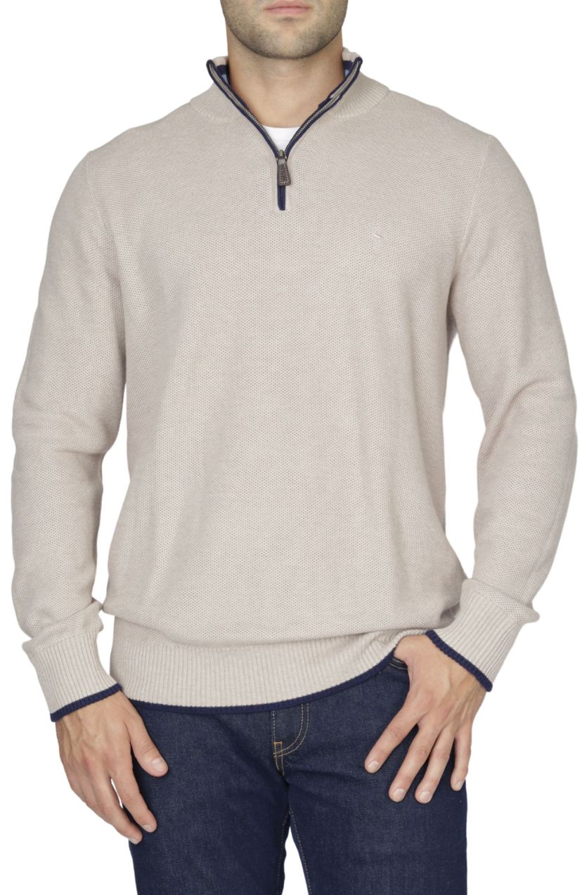Cotton Waffle Qzip Knit Sweater