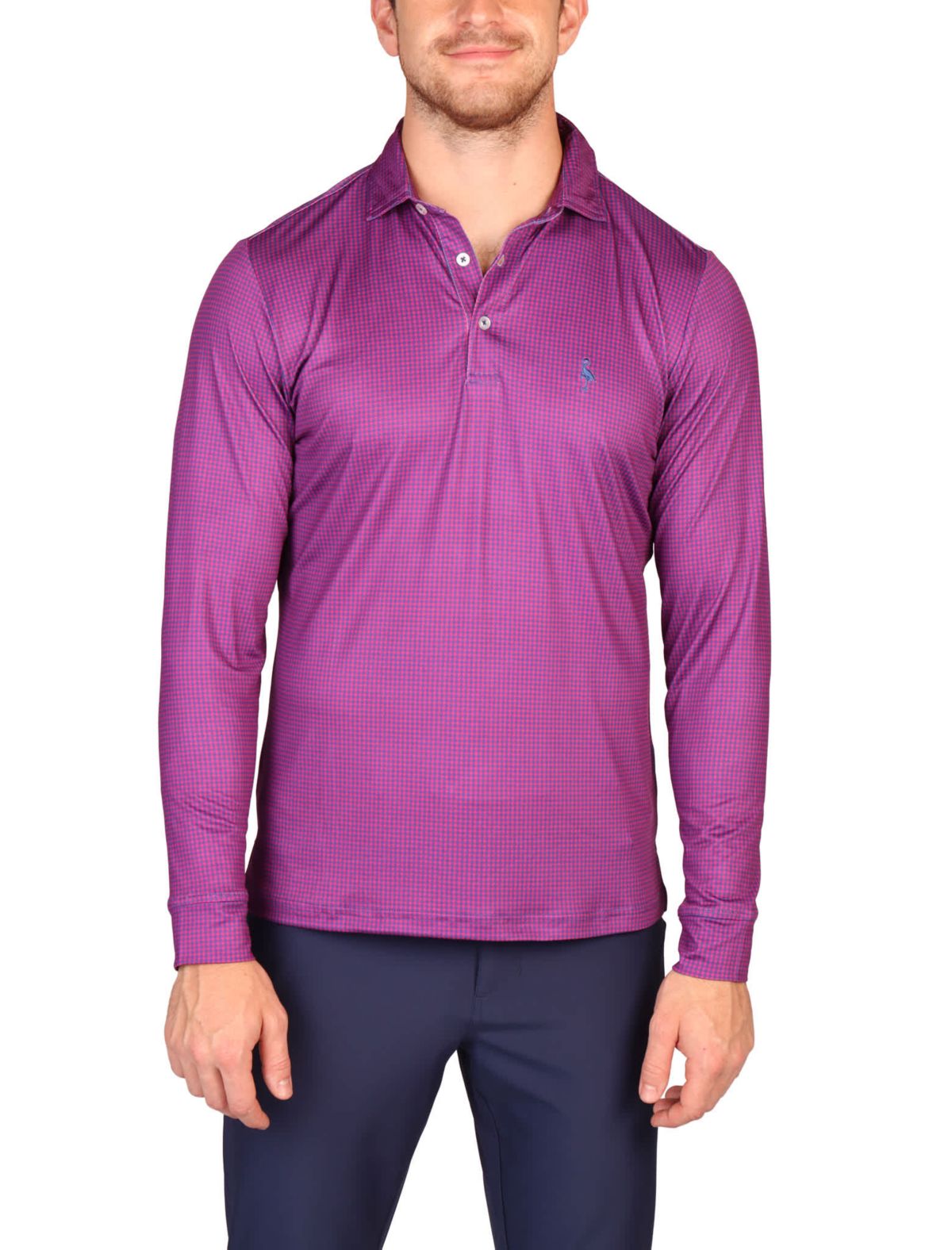 Mini Houndstooth Long Sleeve Performance Polo