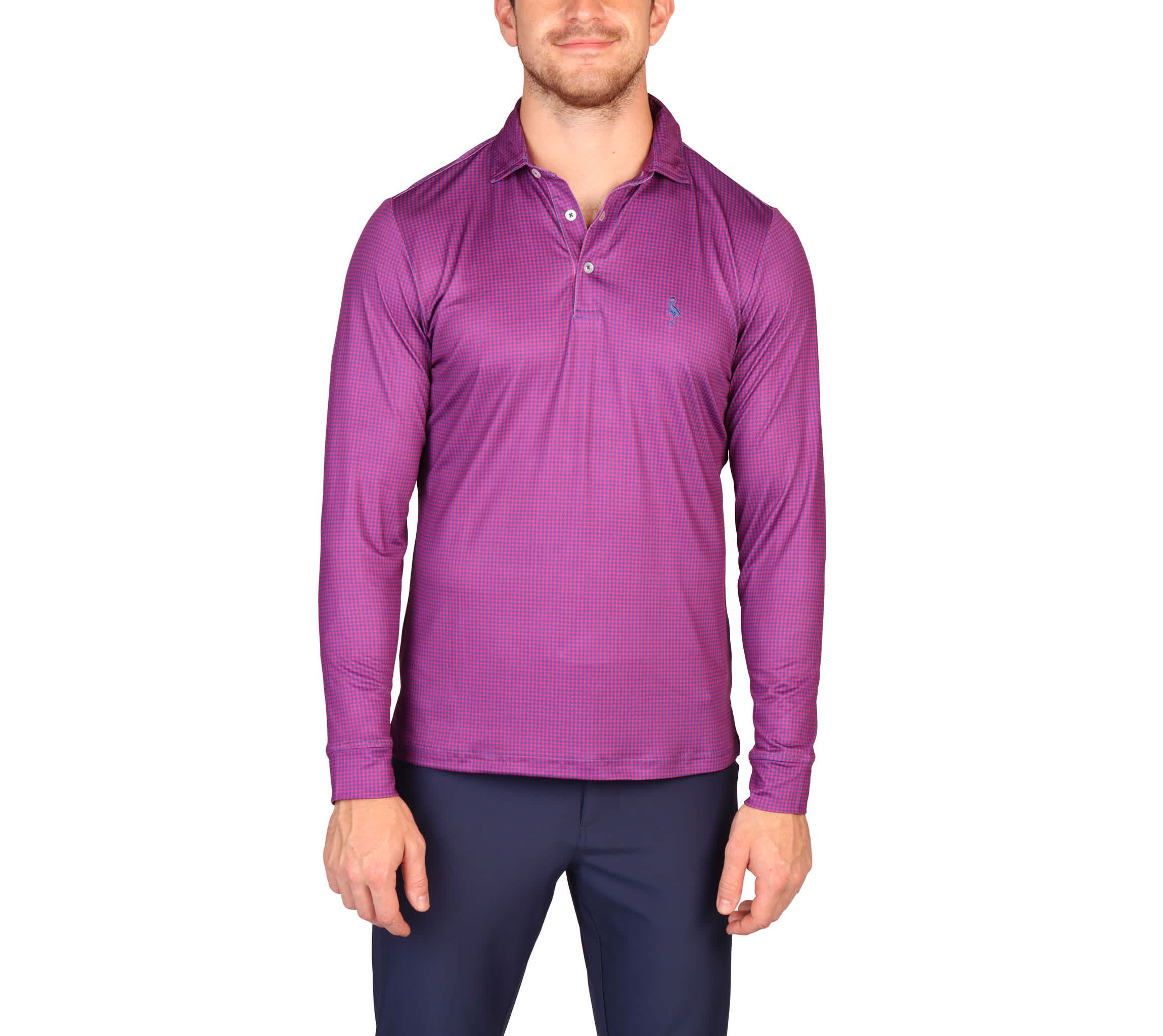 Mini Houndstooth Long Sleeve Performance Polo