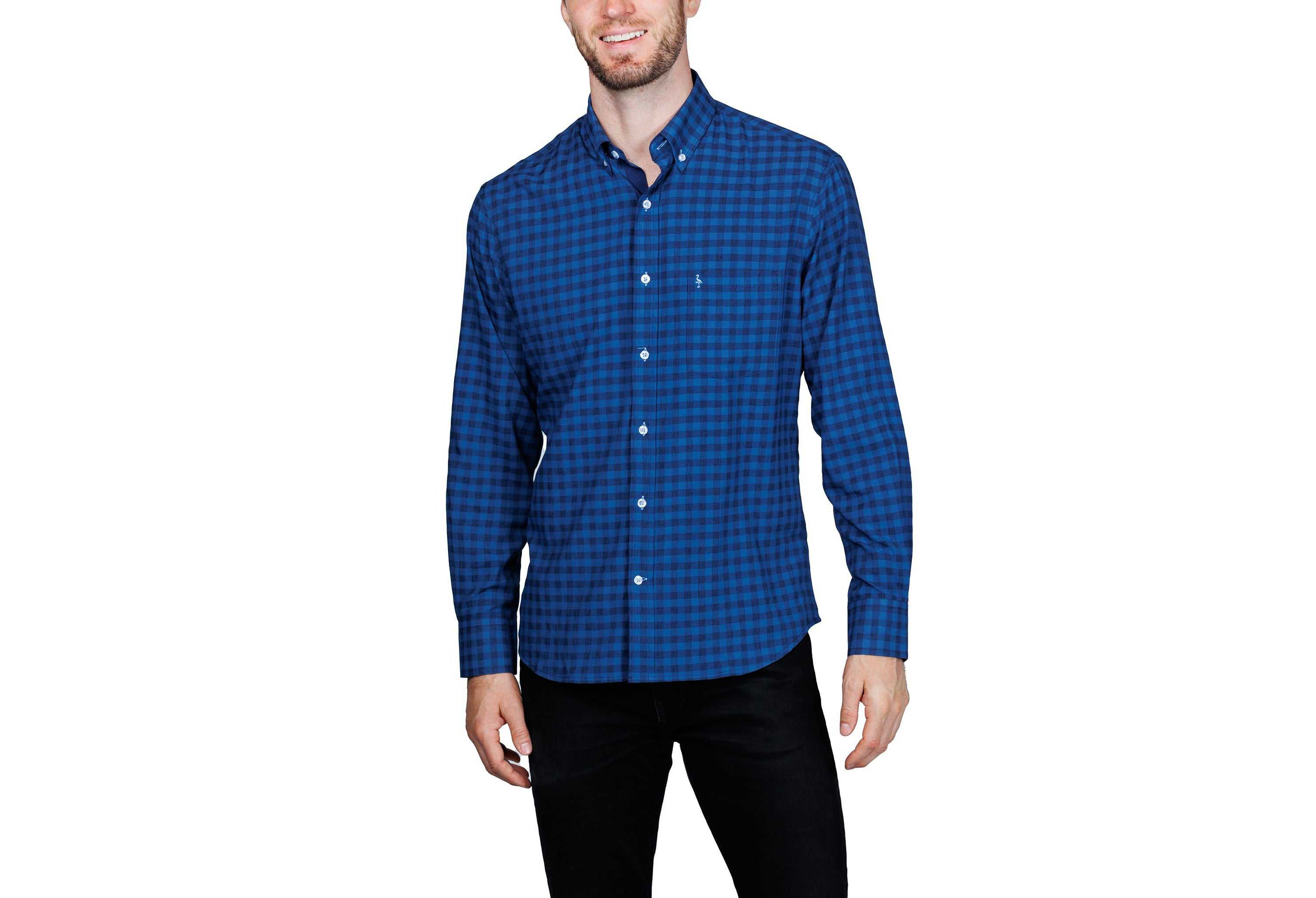 Gingham Printed Performance Long Sleeve Shirt