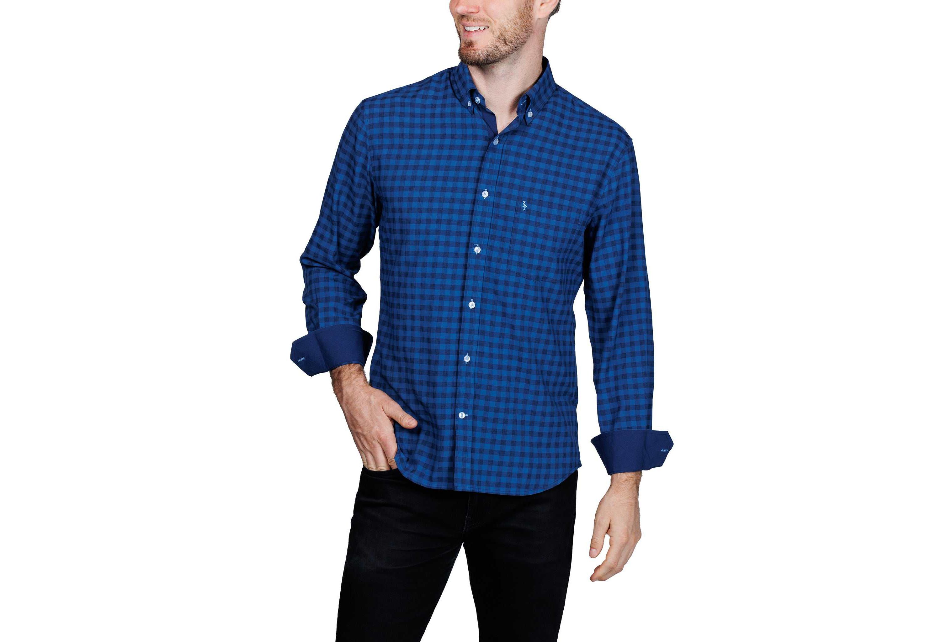 Gingham Printed Performance Long Sleeve Shirt
