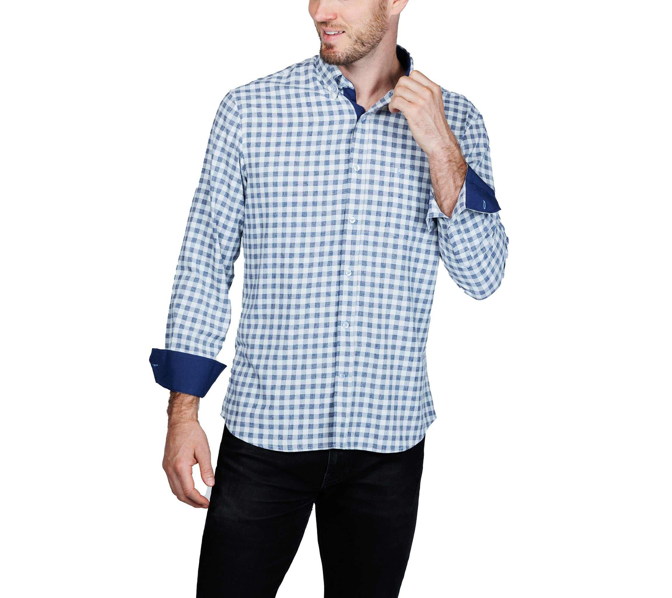 Gingham Printed Performance Long Sleeve Shirt
