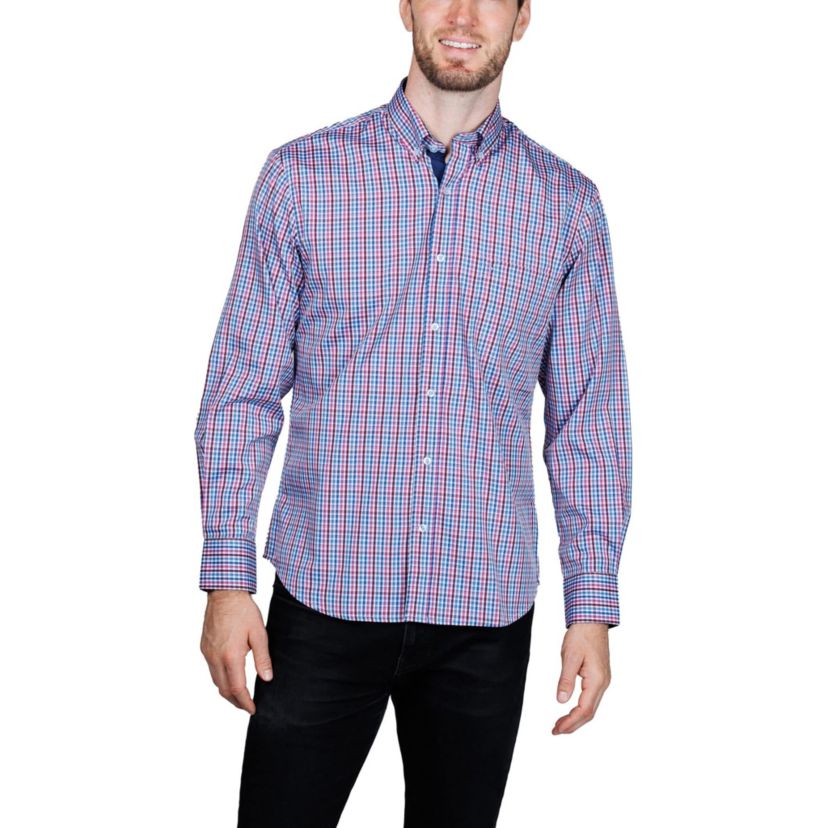 Multi Check Printed Performance Long Sleeve Shirt