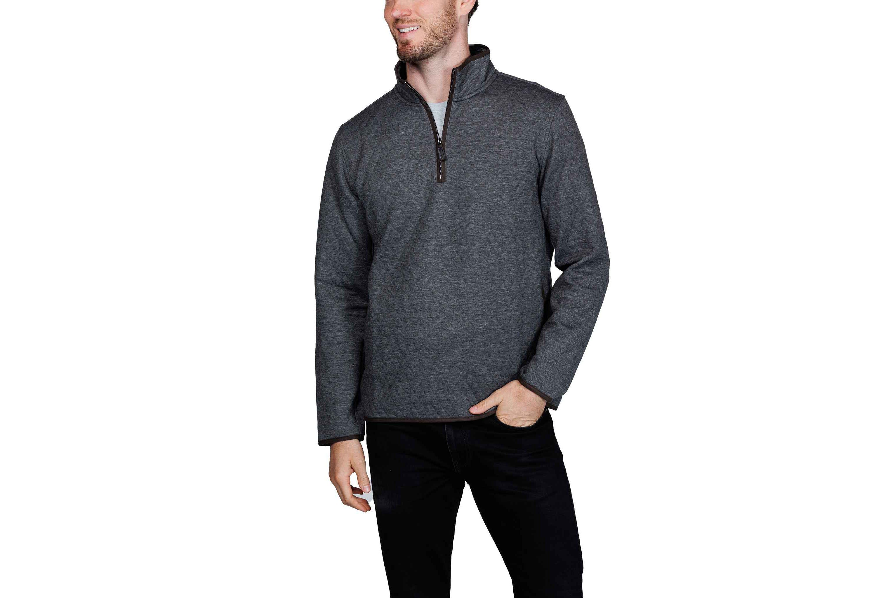 Quilted Quarter Zip with Suede Trim