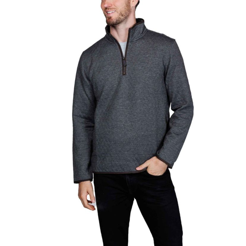 Quilted Quarter Zip with Suede Trim