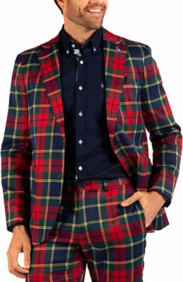 TailorByrd Men's Holiday Tartan Plaid Sport Coat, Red, 42 Short