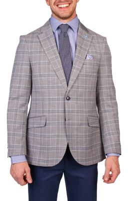 TailorByrd Men's Textured Shadow Plaid Sportcoat, Grey, 46 Short