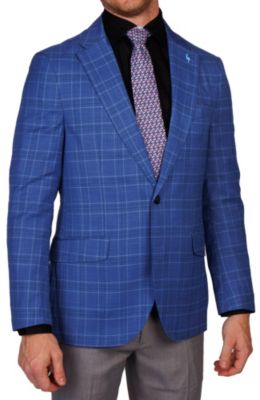 TailorByrd Men's Textured Shadow Plaid Sportcoat, Navy Blue, 46 Short