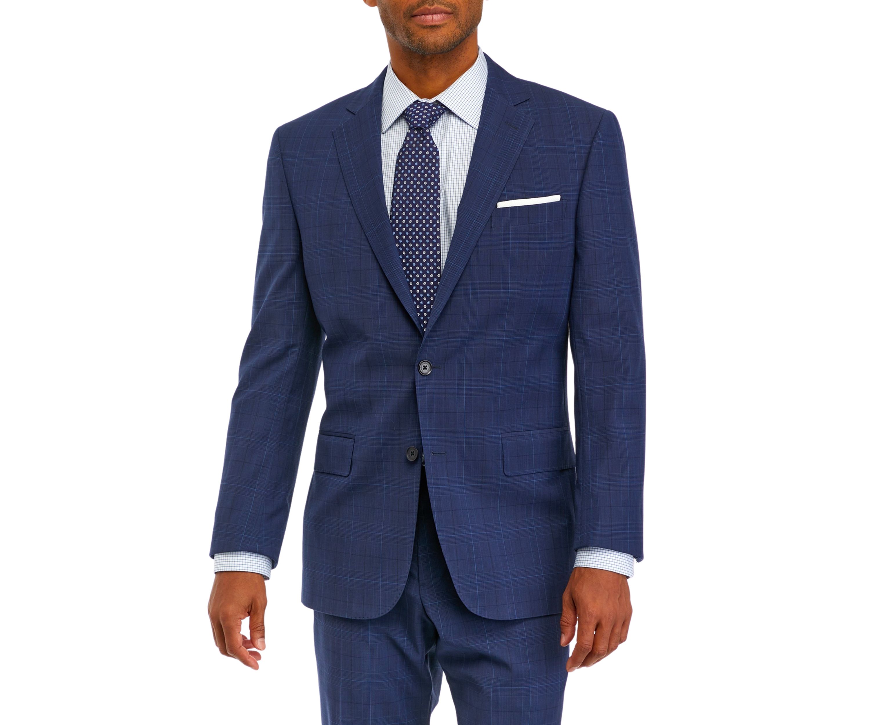 Mens Plaid Wool Stretch Classic Fit Suit Jacket