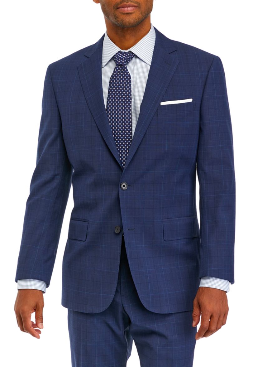 Mens Plaid Wool Stretch Classic Fit Suit Jacket