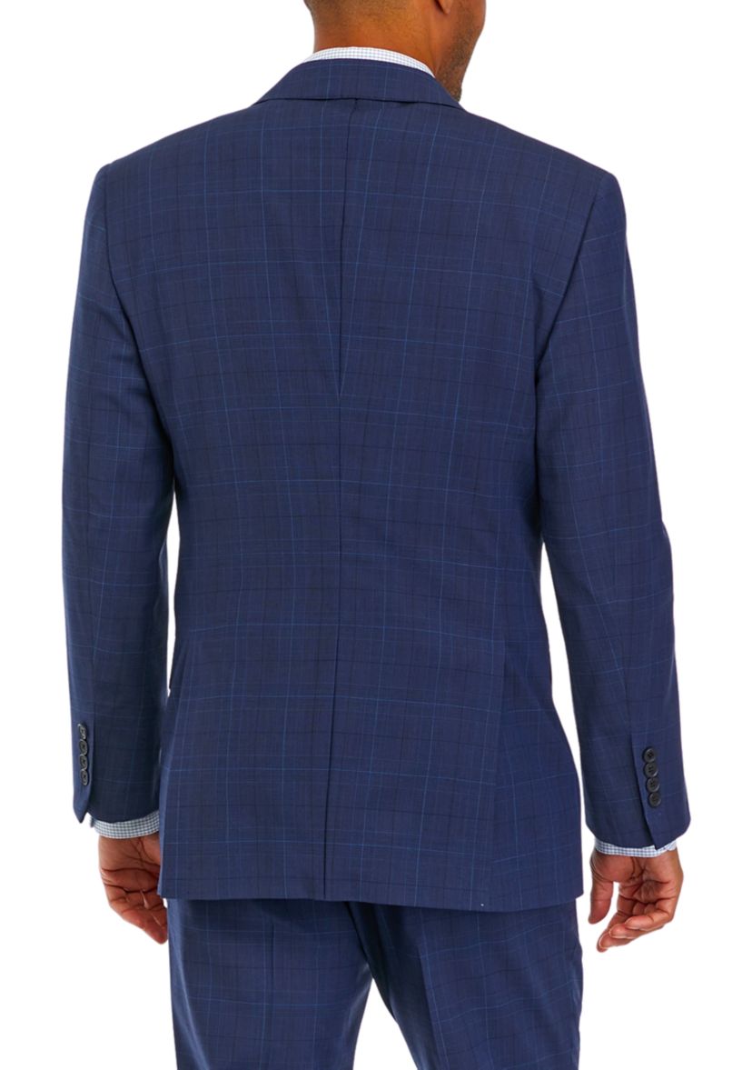 Mens Plaid Wool Stretch Classic Fit Suit Jacket