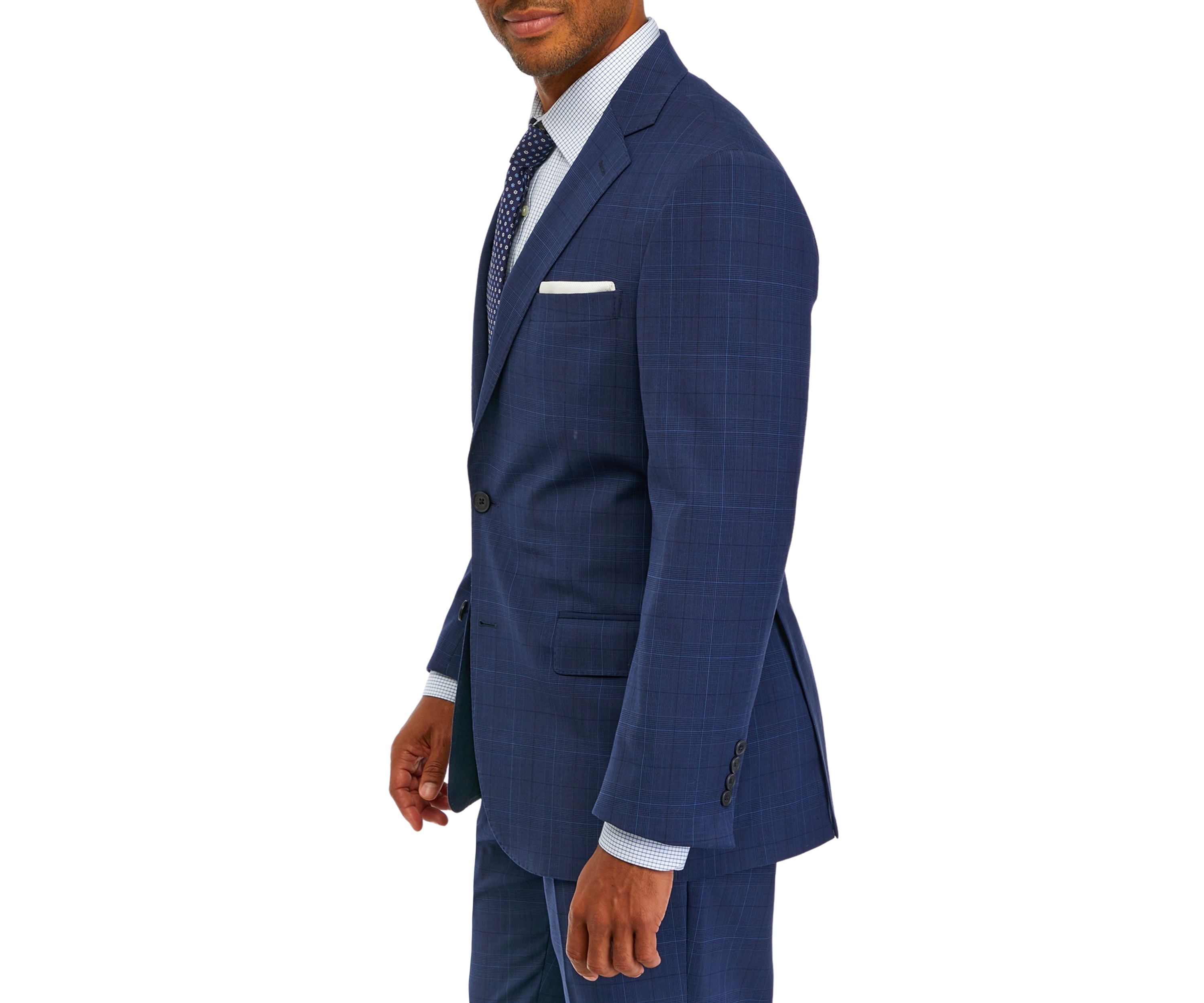 Mens Plaid Wool Stretch Classic Fit Suit Jacket