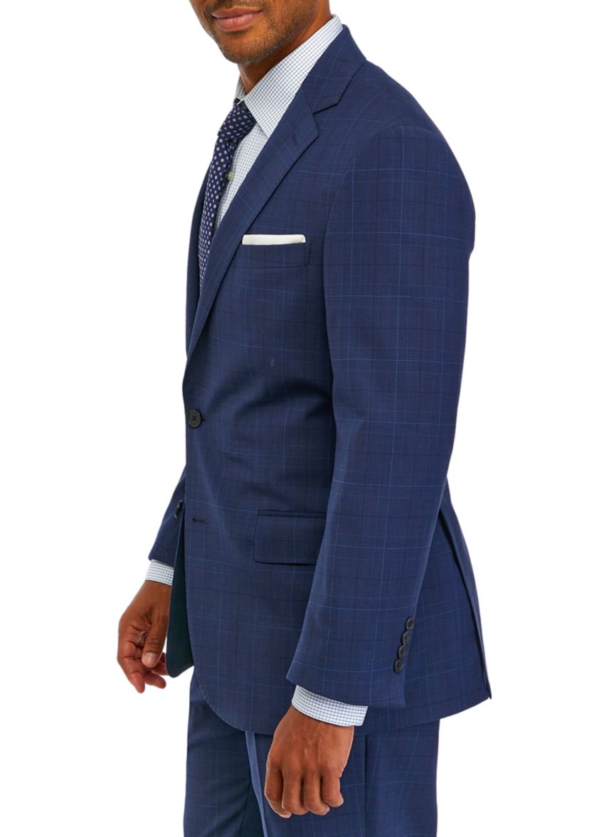 Mens Plaid Wool Stretch Classic Fit Suit Jacket