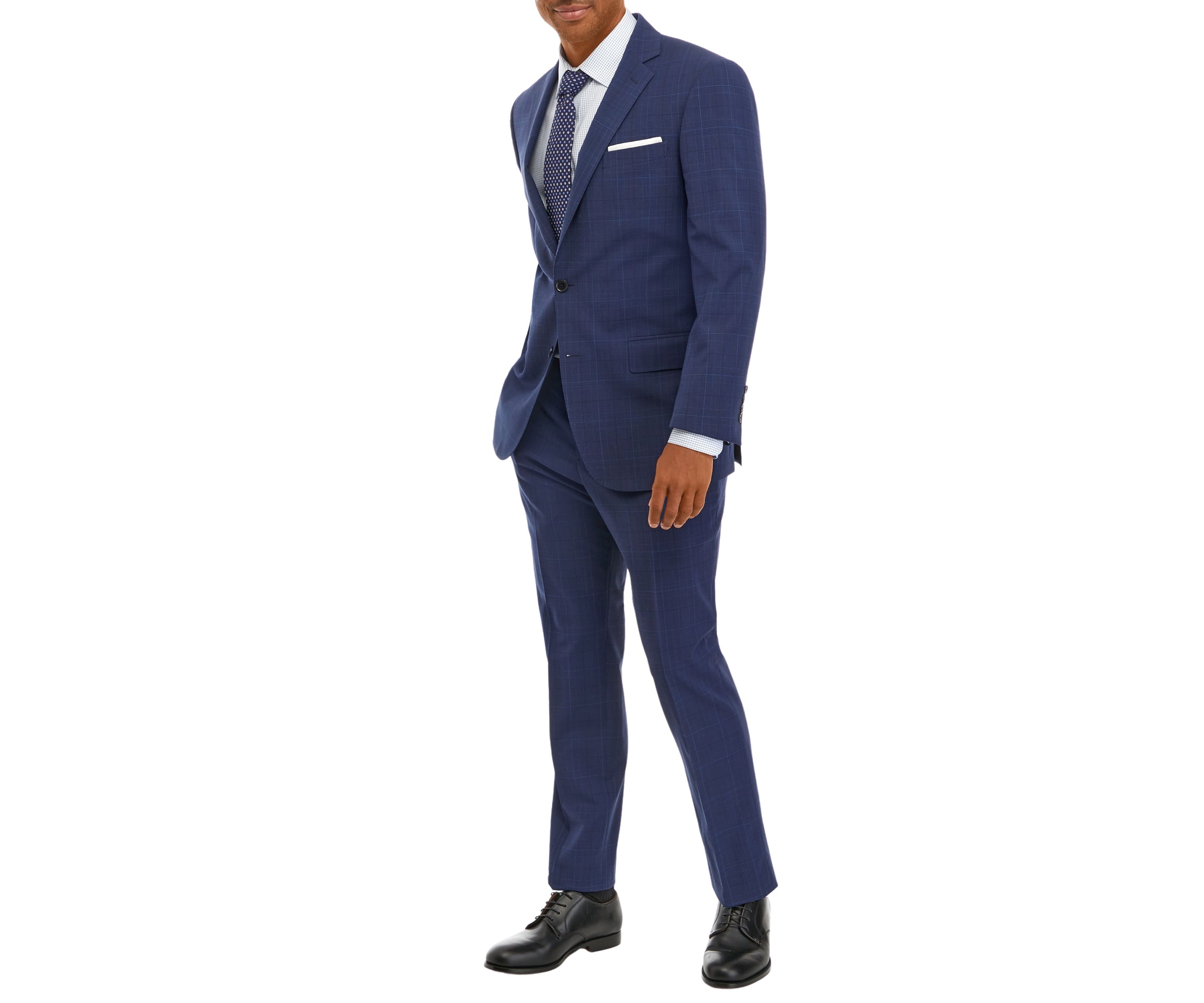 Mens Plaid Wool Stretch Classic Fit Suit Jacket