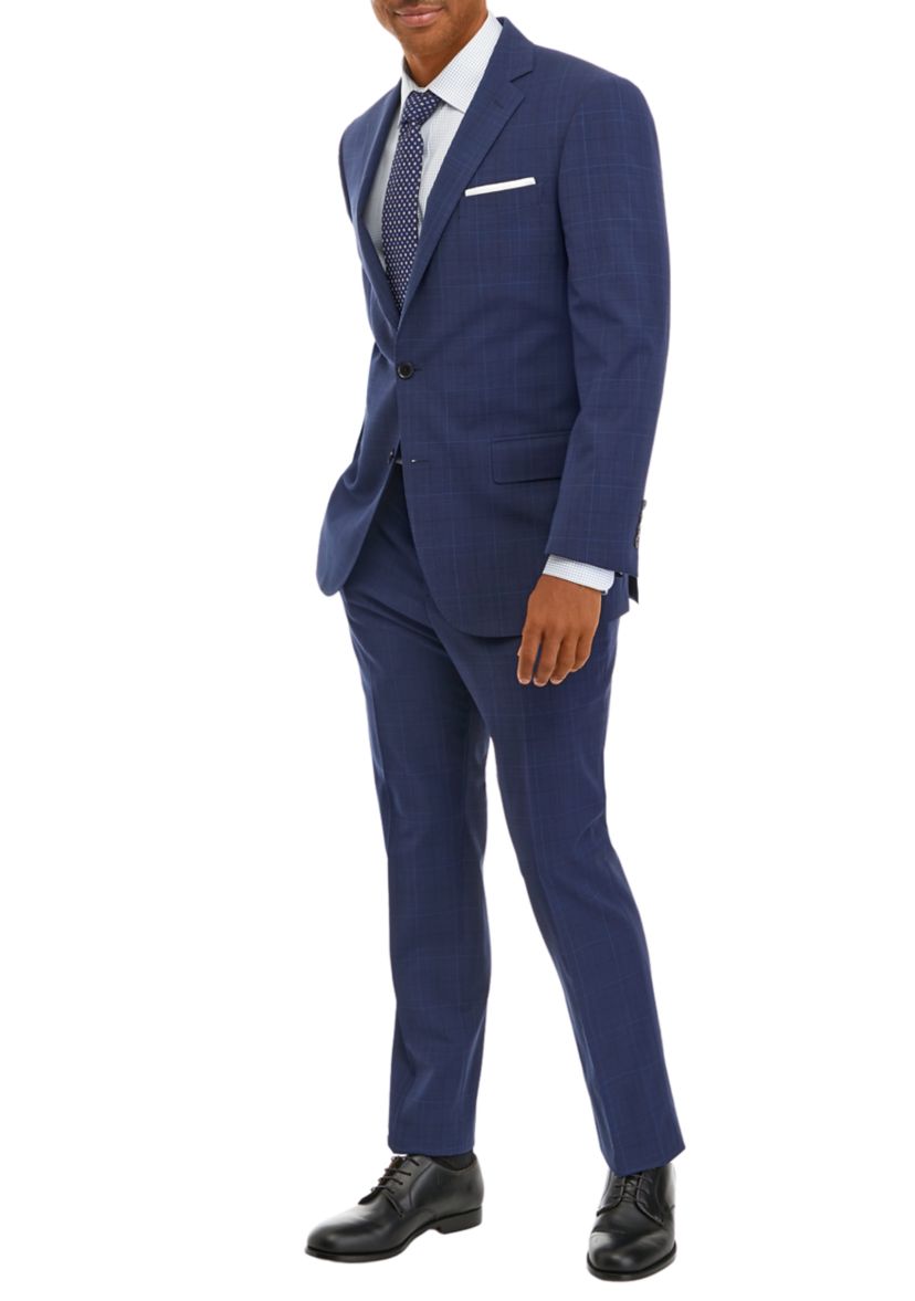 Mens Plaid Wool Stretch Classic Fit Suit Jacket
