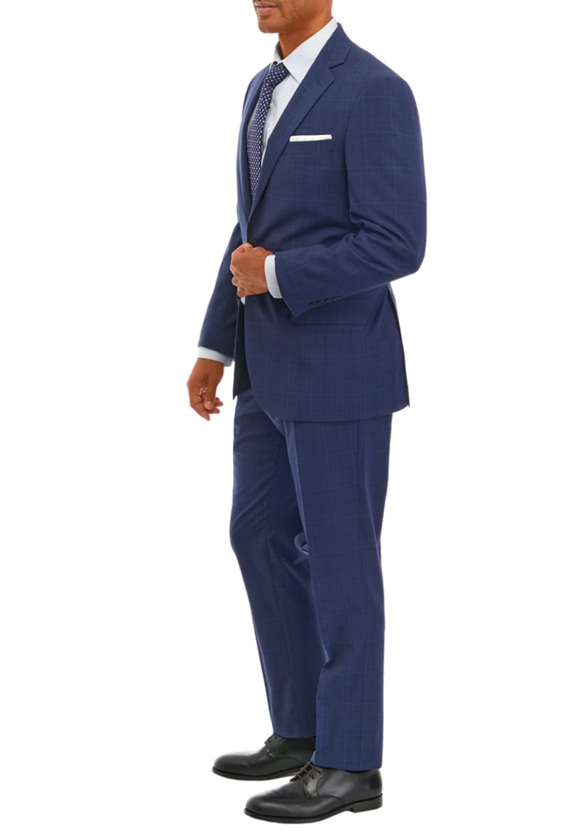 Mens Plaid Wool Stretch Classic Fit Suit Jacket