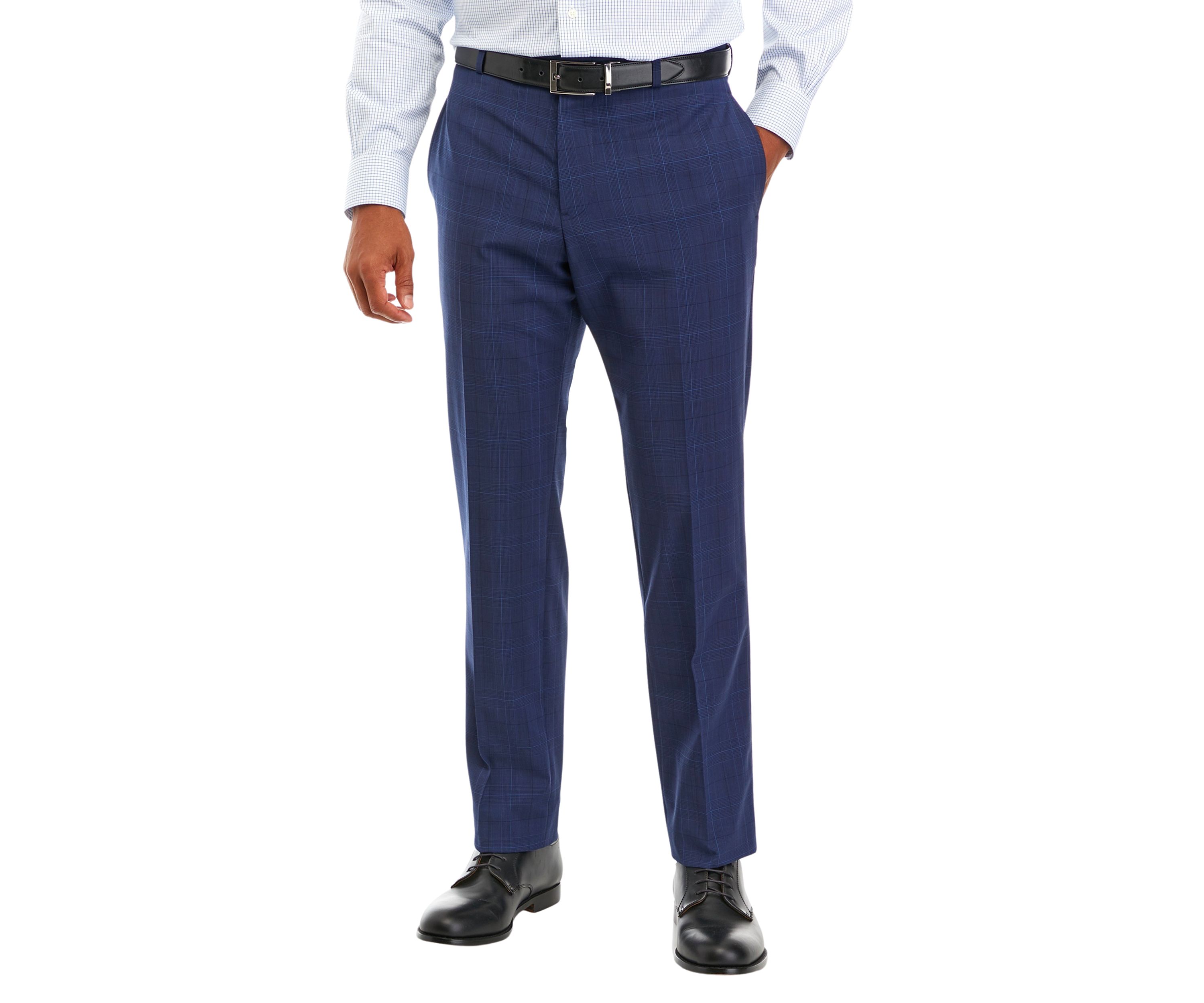 Mens Plaid Wool Stretch Classic Fit Suit Trouser Pants
