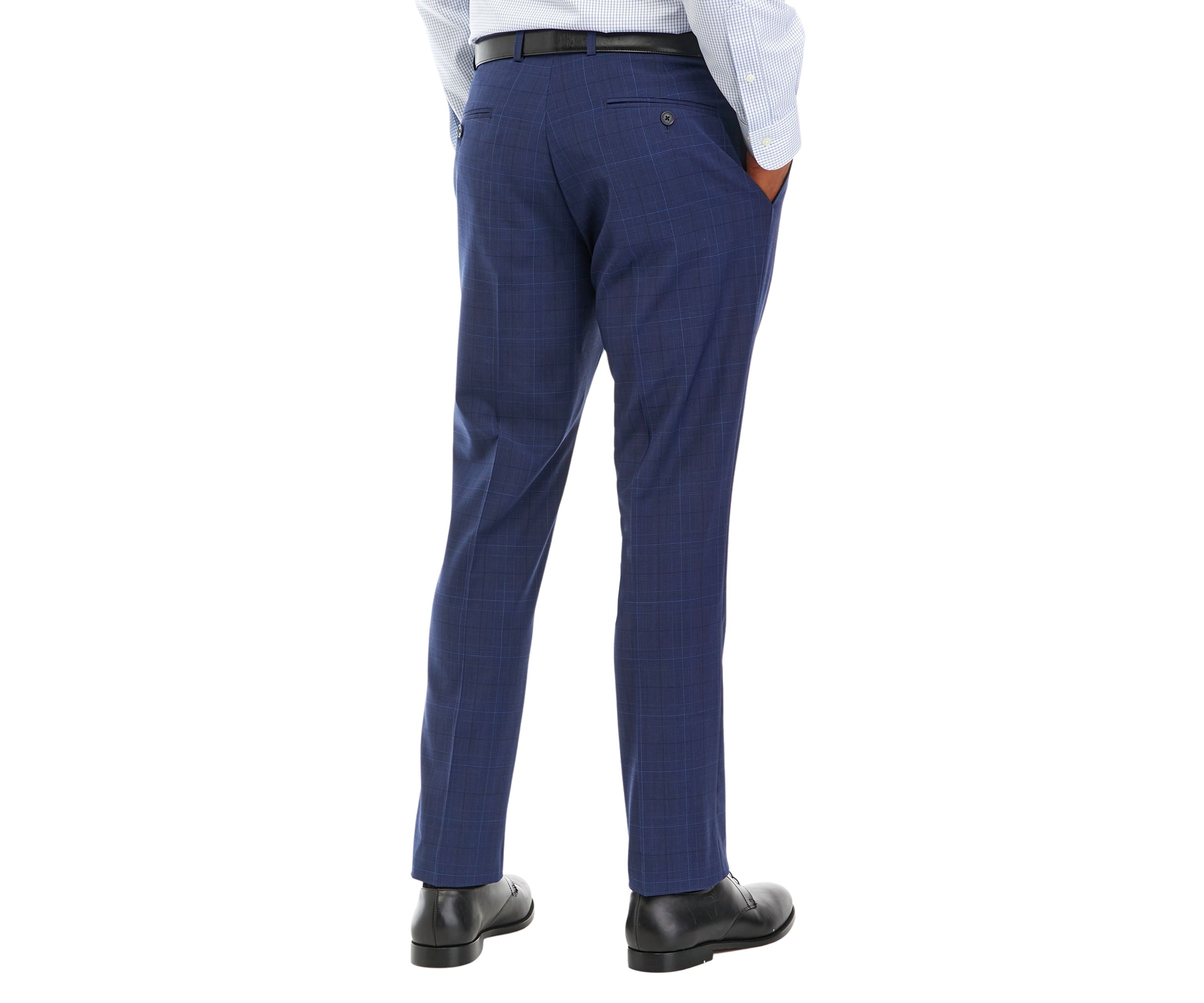 Mens Plaid Wool Stretch Classic Fit Suit Trouser Pants