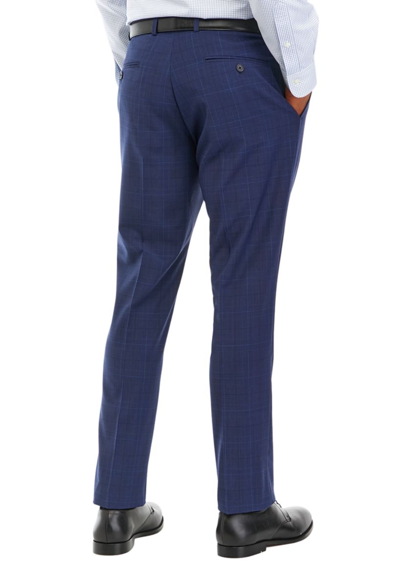 Mens Plaid Wool Stretch Classic Fit Suit Trouser Pants