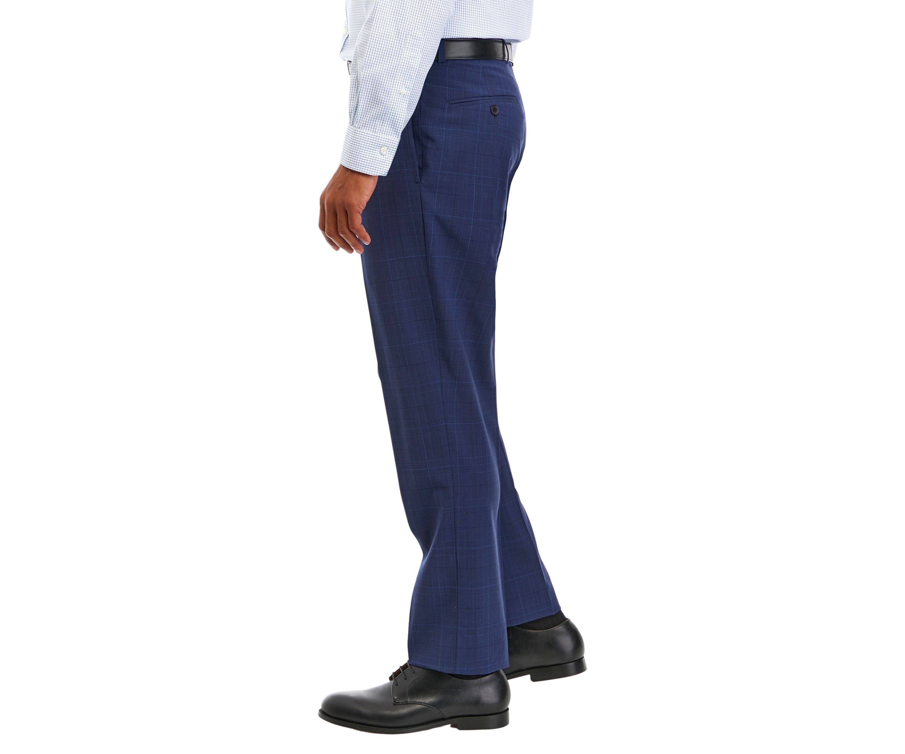 Mens Plaid Wool Stretch Classic Fit Suit Trouser Pants