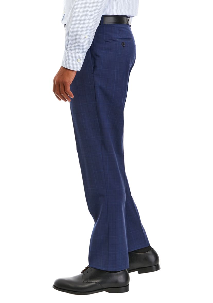 Mens Plaid Wool Stretch Classic Fit Suit Trouser Pants