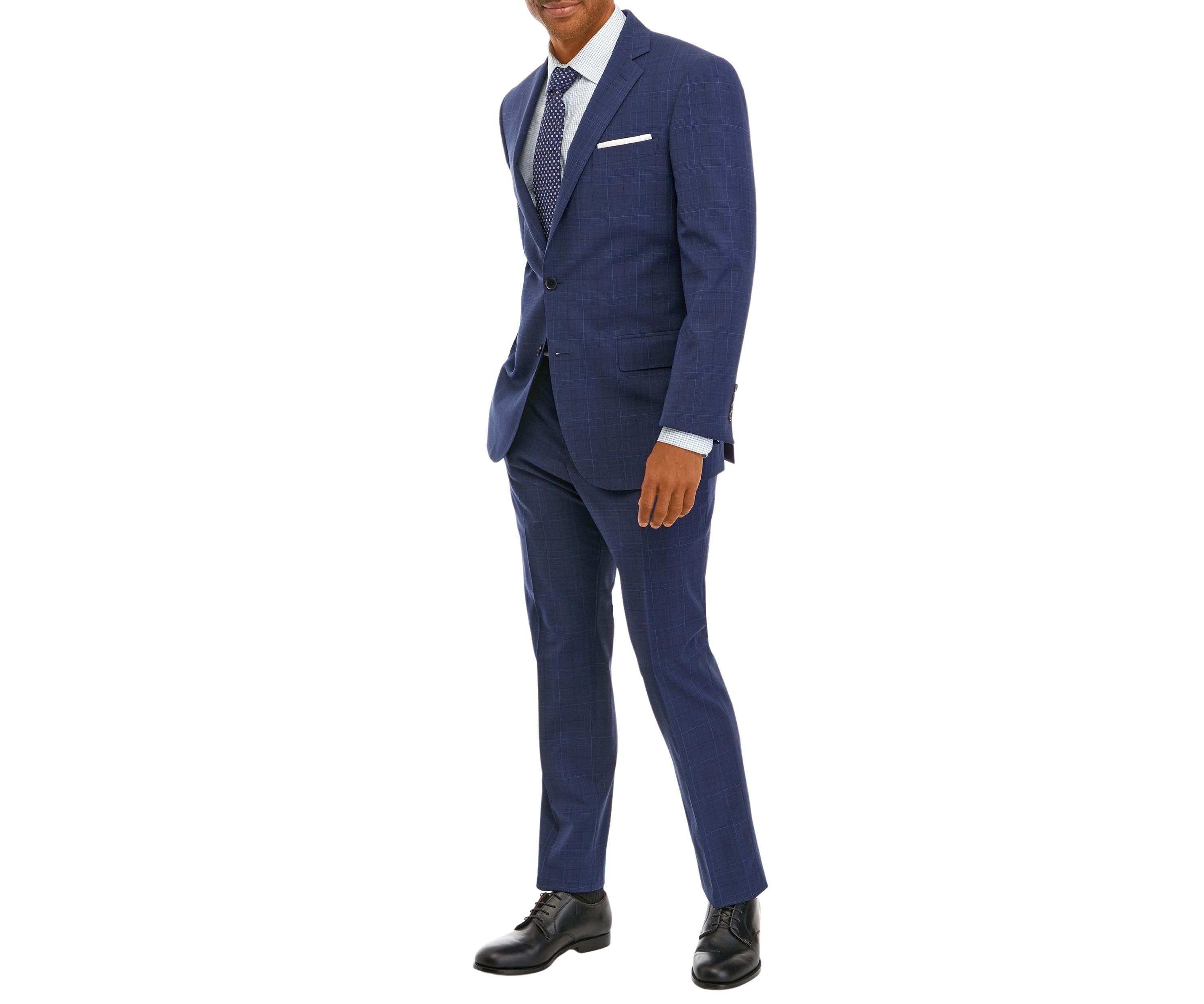Mens Plaid Wool Stretch Classic Fit Suit Trouser Pants