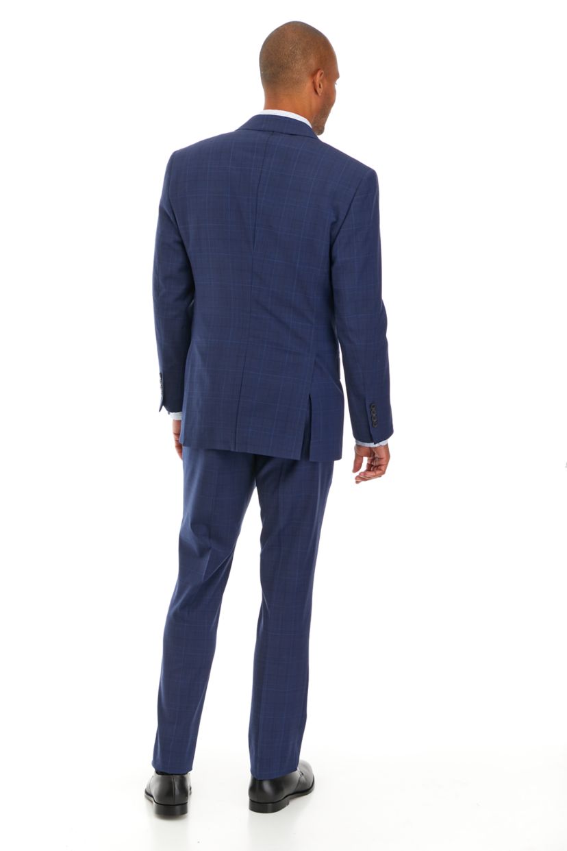 Mens Plaid Wool Stretch Classic Fit Suit Trouser Pants