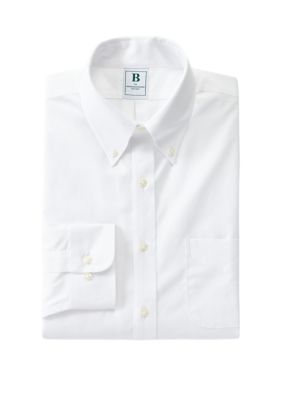 B by Brooks Brothers Men's Regular Fit Non-Iron Solid Dress Shirt, White, 17 32/33