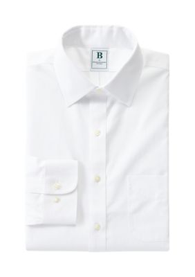 B by Brooks Brothers Men's Regular Fit Non Iron Solid Dress Shirt, White, 18 34/35