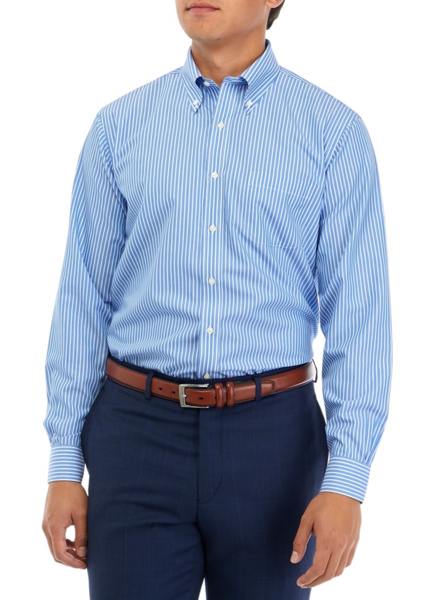 Mens Regular Fit Non-Iron Stripe Dress Shirt