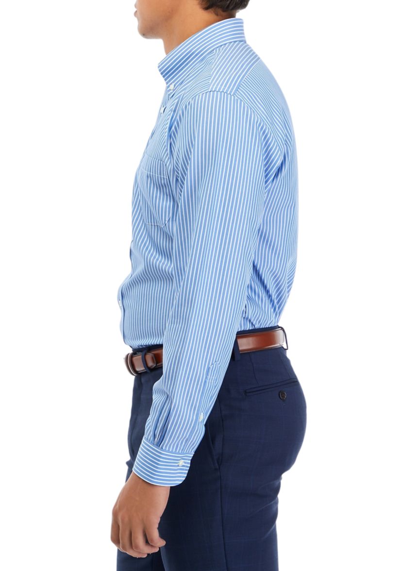Mens Regular Fit Non-Iron Stripe Dress Shirt