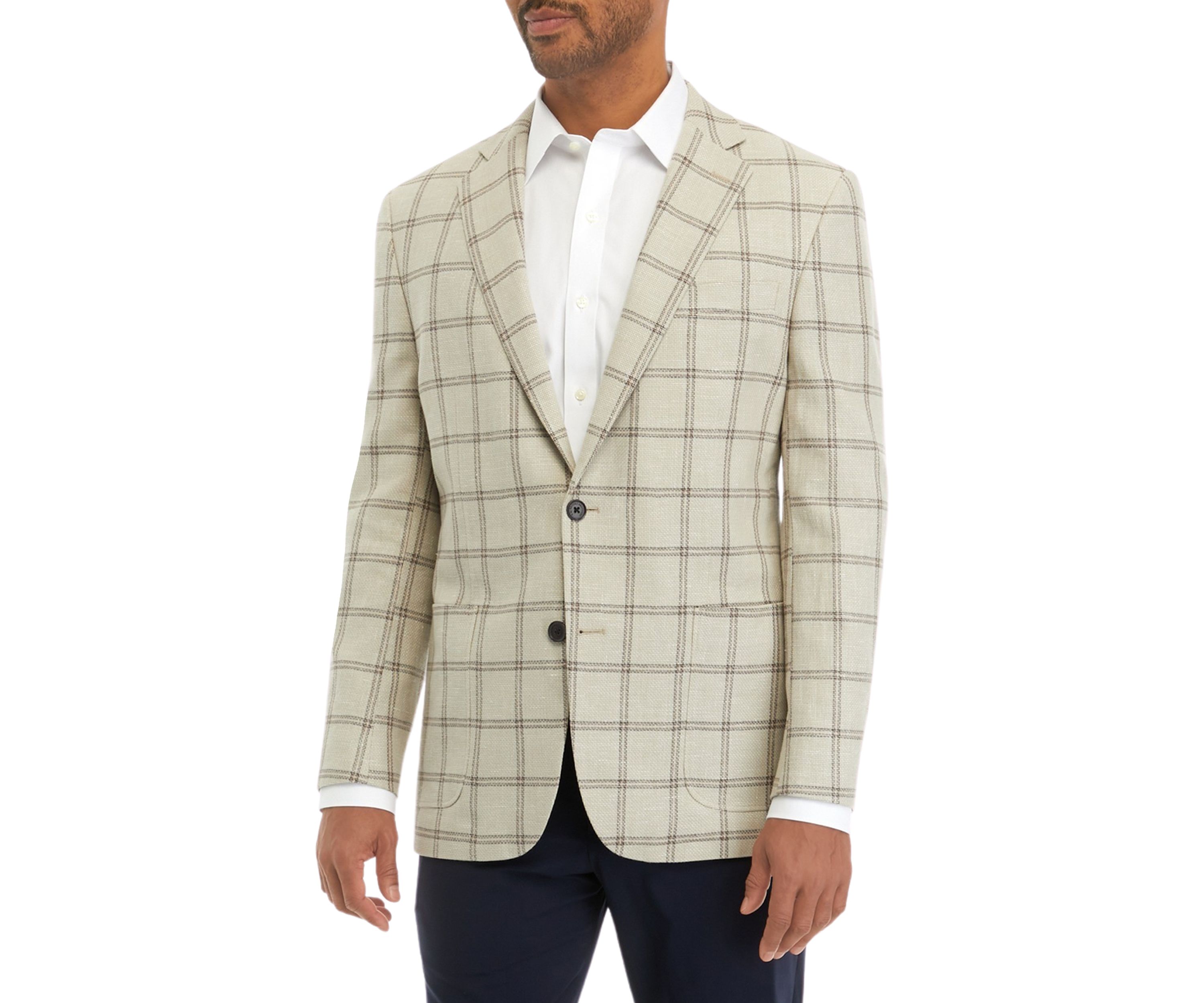 Windowpane Cotton Linen Classic Fit Sport Coat 