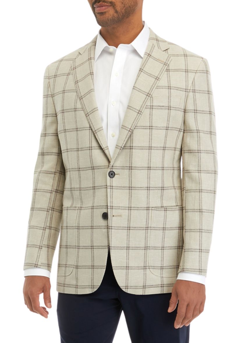 Windowpane Cotton Linen Classic Fit Sport Coat 
