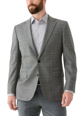 B by Brooks Brothers Men's Plaid Wool Classic Fit Sport Coat, Grey, 40 Long