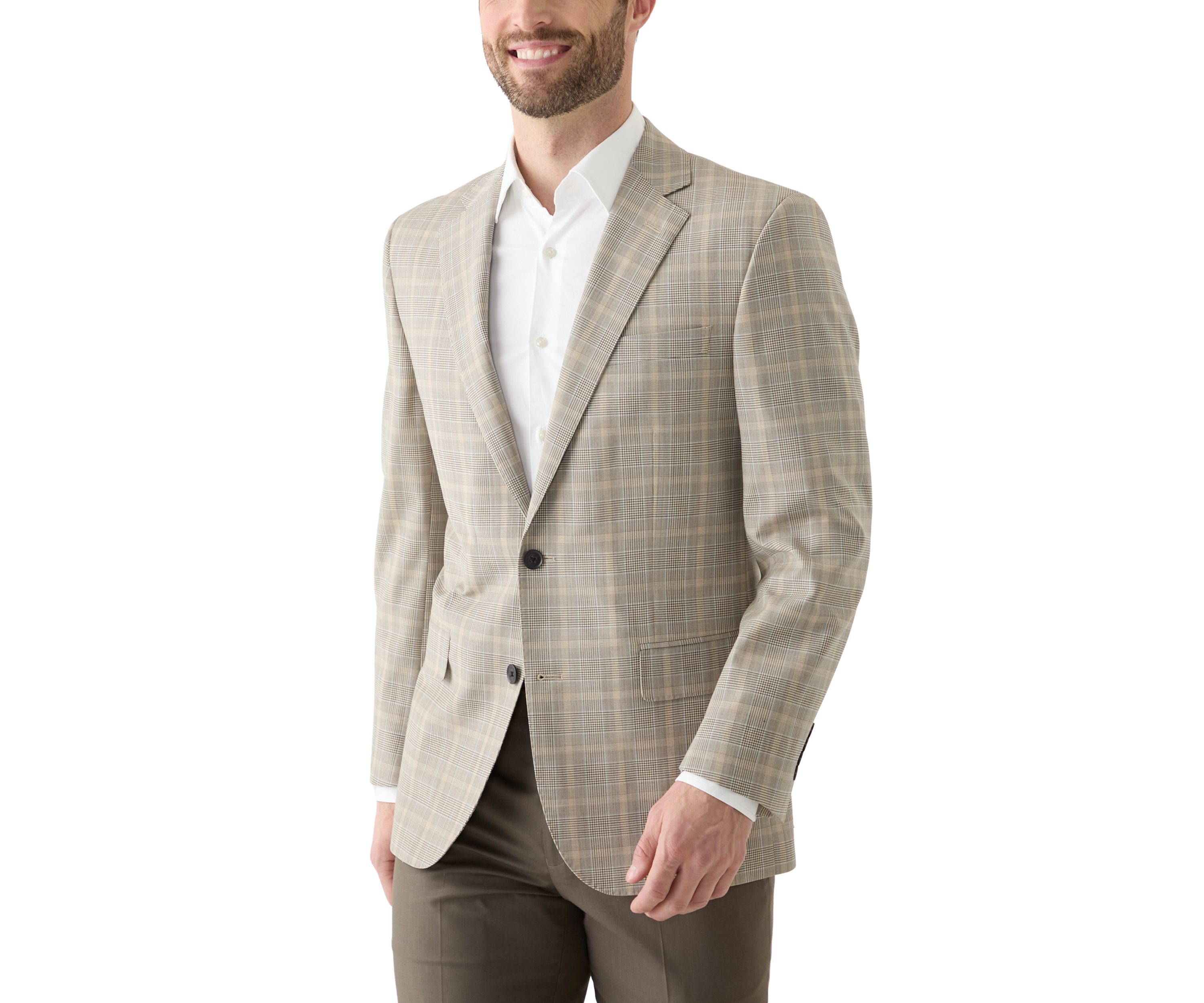 Mens Check Wool Stretch Classic Fit Suit Jacket