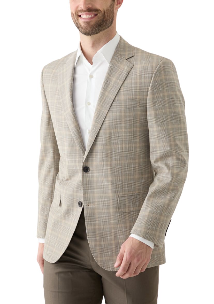 Mens Check Wool Stretch Classic Fit Suit Jacket