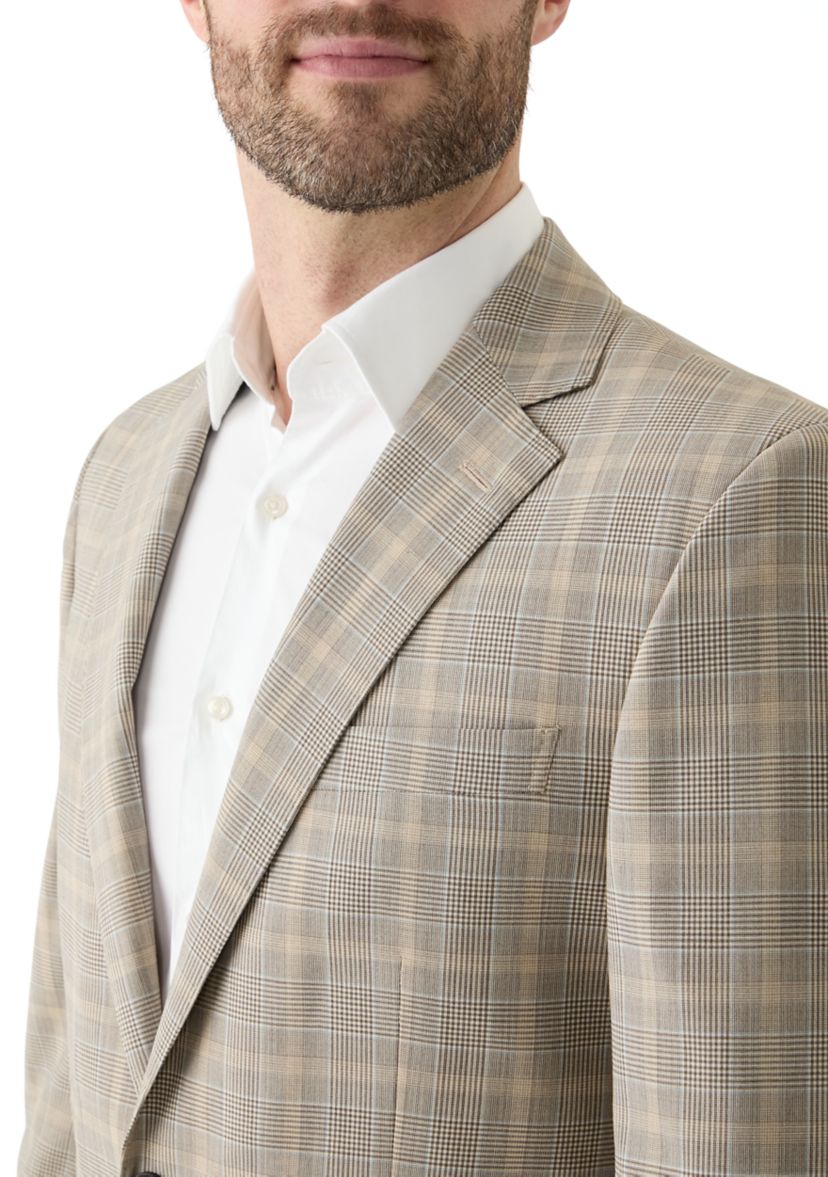 Mens Check Wool Stretch Classic Fit Suit Jacket