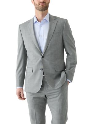 B by Brooks Brothers Men's Windowpane Wool Stretch Classic Fit Suit Jacket, Grey, 48 Long