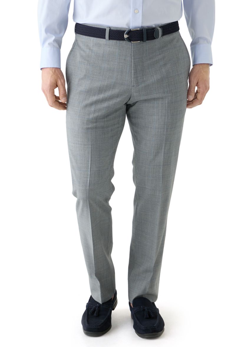 Mens Windowpane Wool Stretch Classic Fit Suit Trouser Pants
