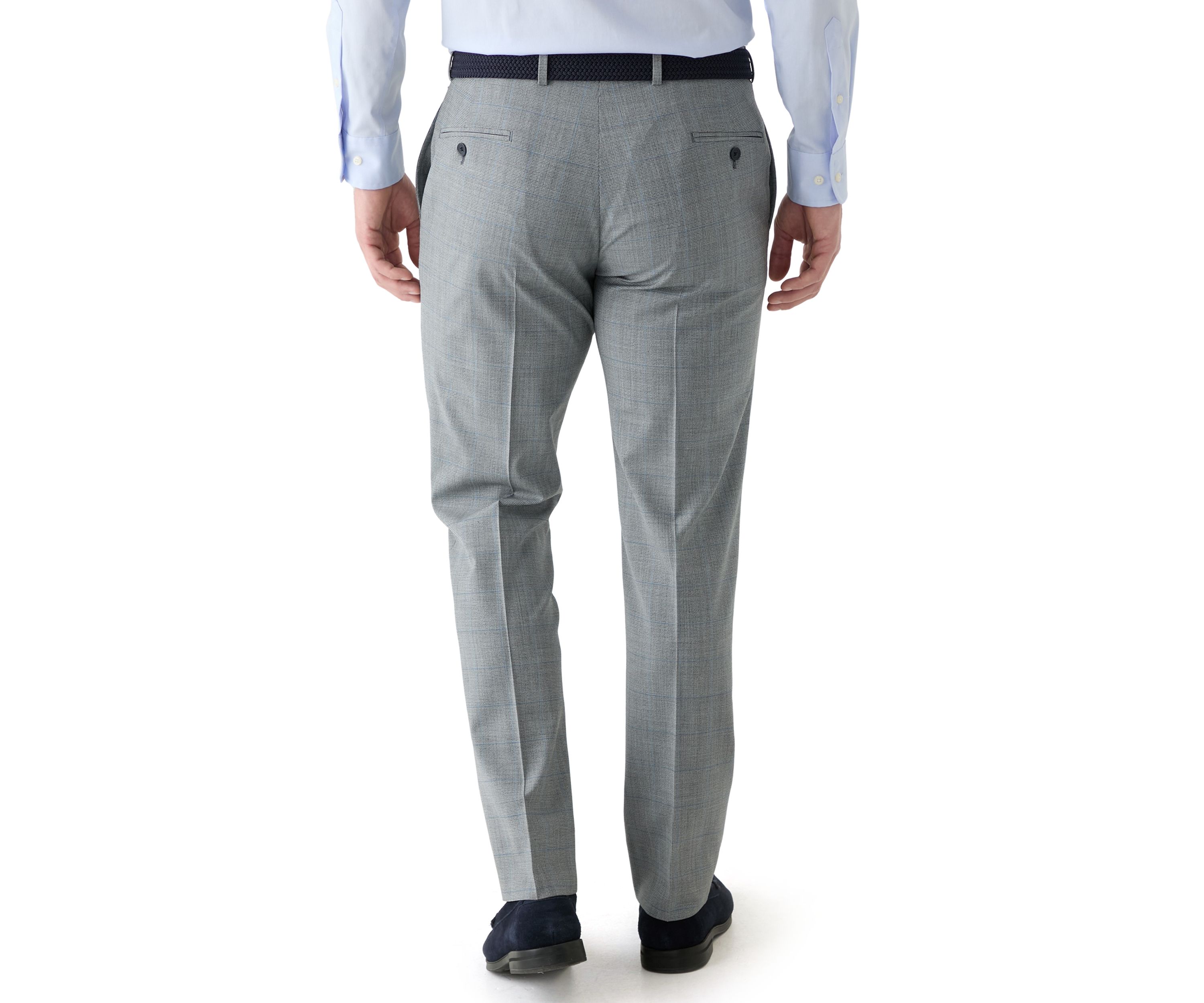 Mens Windowpane Wool Stretch Classic Fit Suit Trouser Pants
