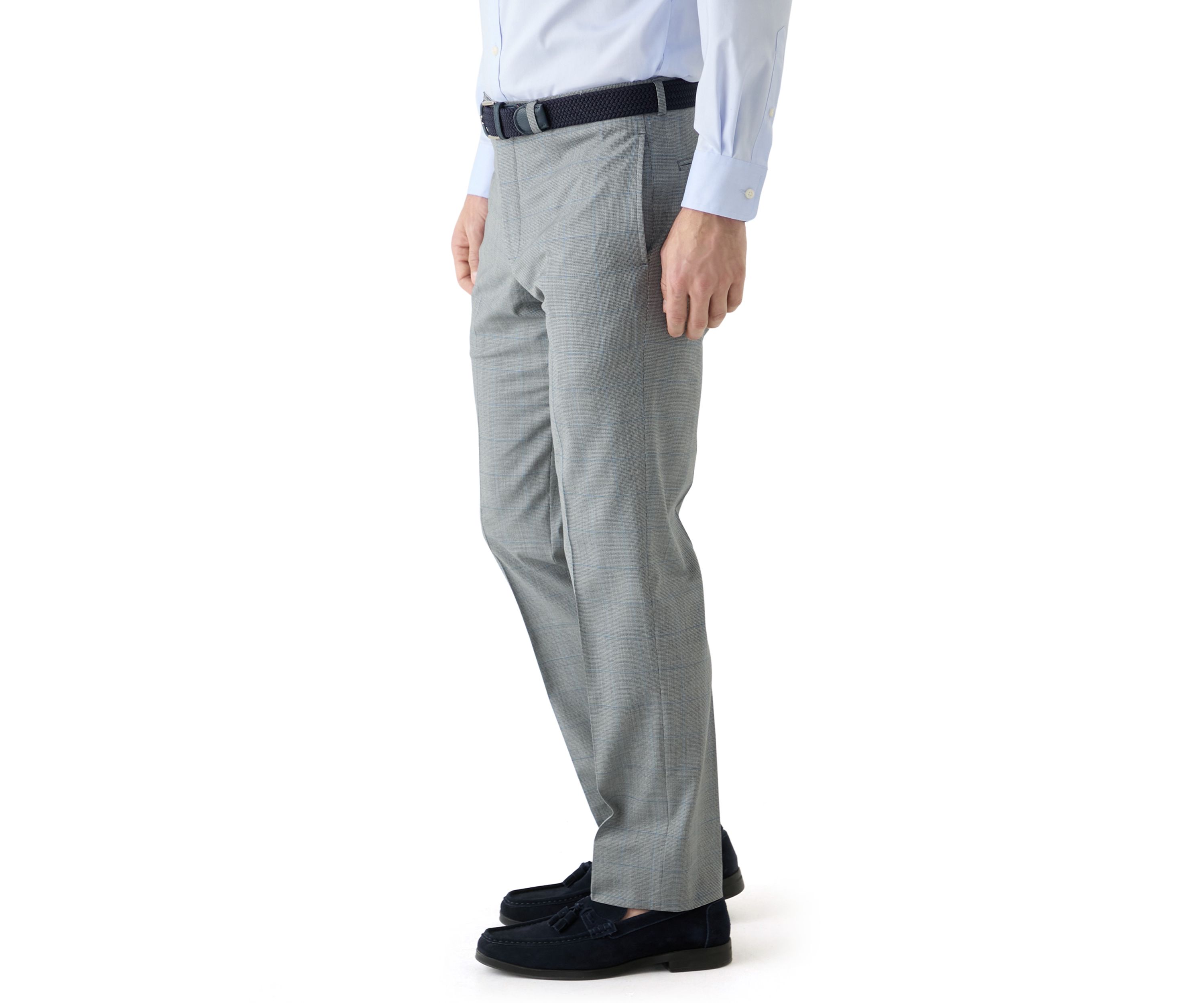 Mens Windowpane Wool Stretch Classic Fit Suit Trouser Pants