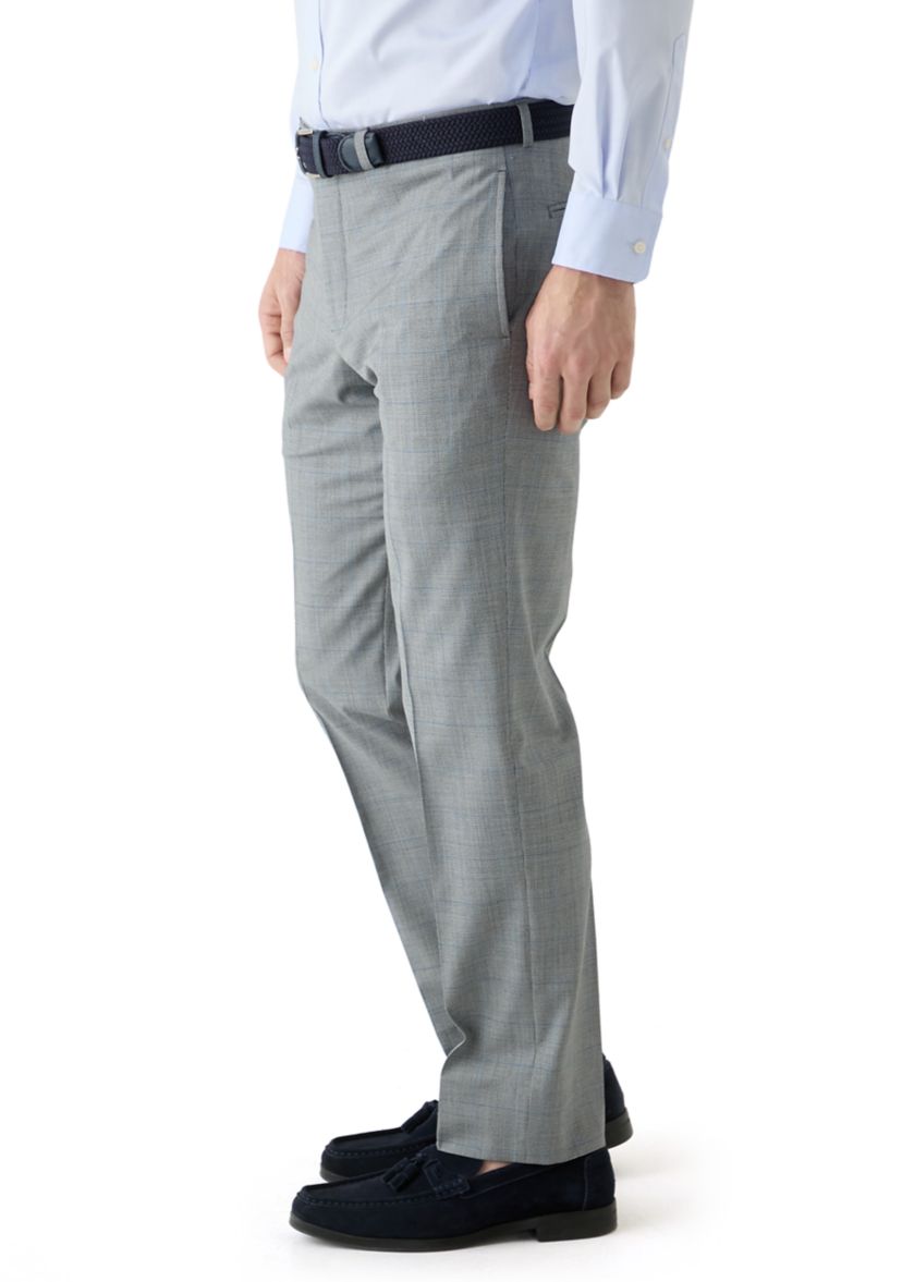 Mens Windowpane Wool Stretch Classic Fit Suit Trouser Pants