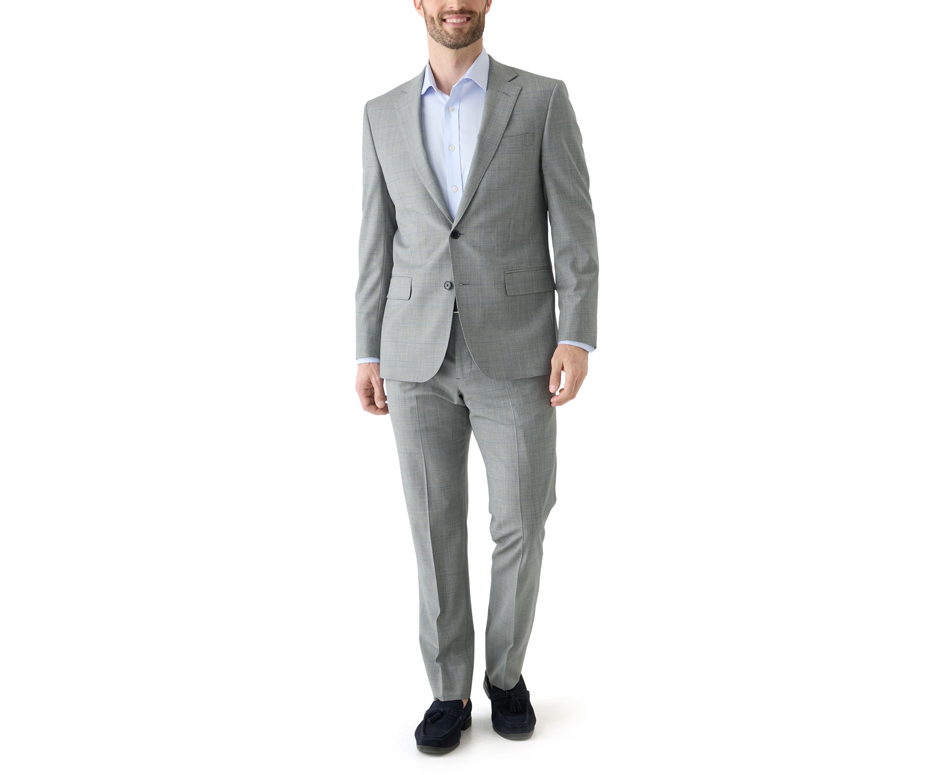 Mens Windowpane Wool Stretch Classic Fit Suit Trouser Pants