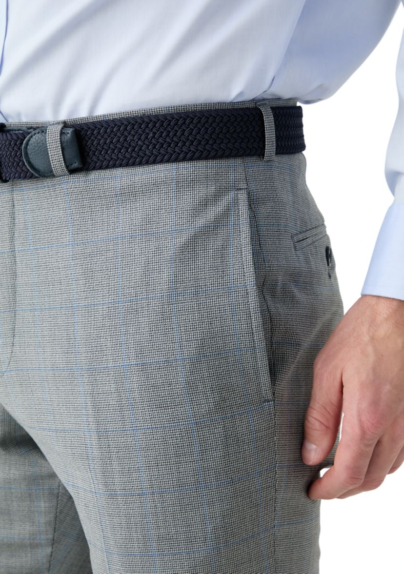 Mens Windowpane Wool Stretch Classic Fit Suit Trouser Pants