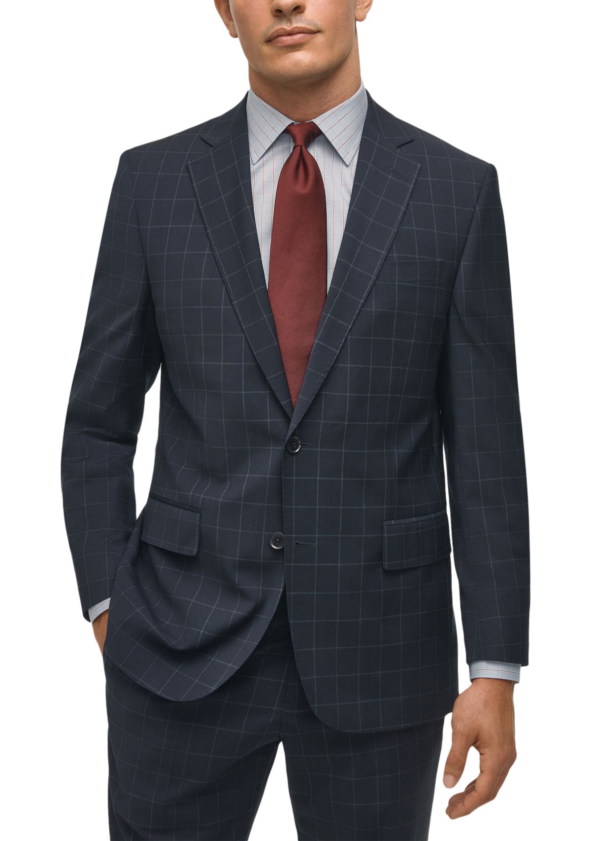 Windowpane Wool Stretch Classic Fit Suit Jacket