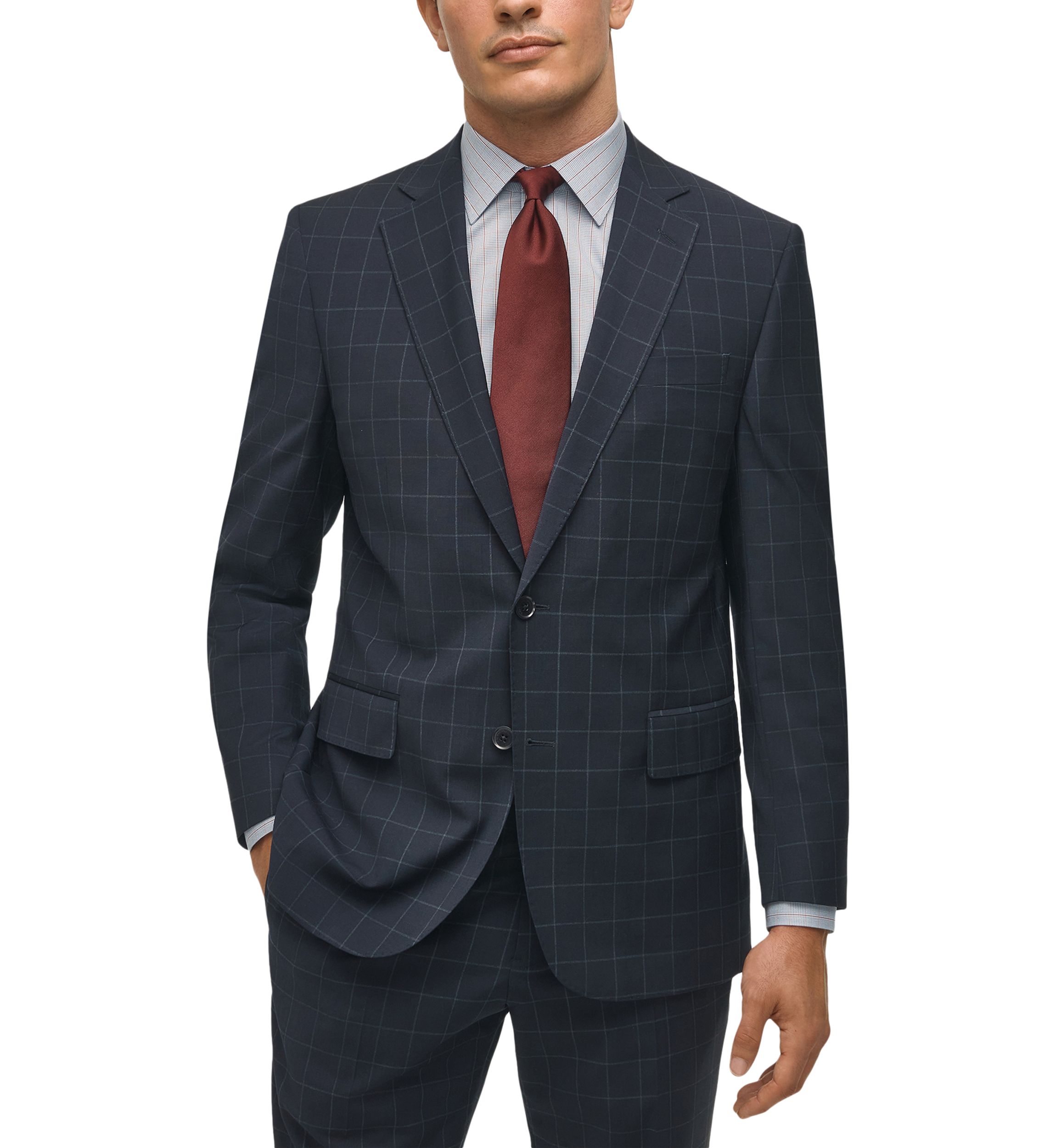 Windowpane Wool Stretch Classic Fit Suit Jacket