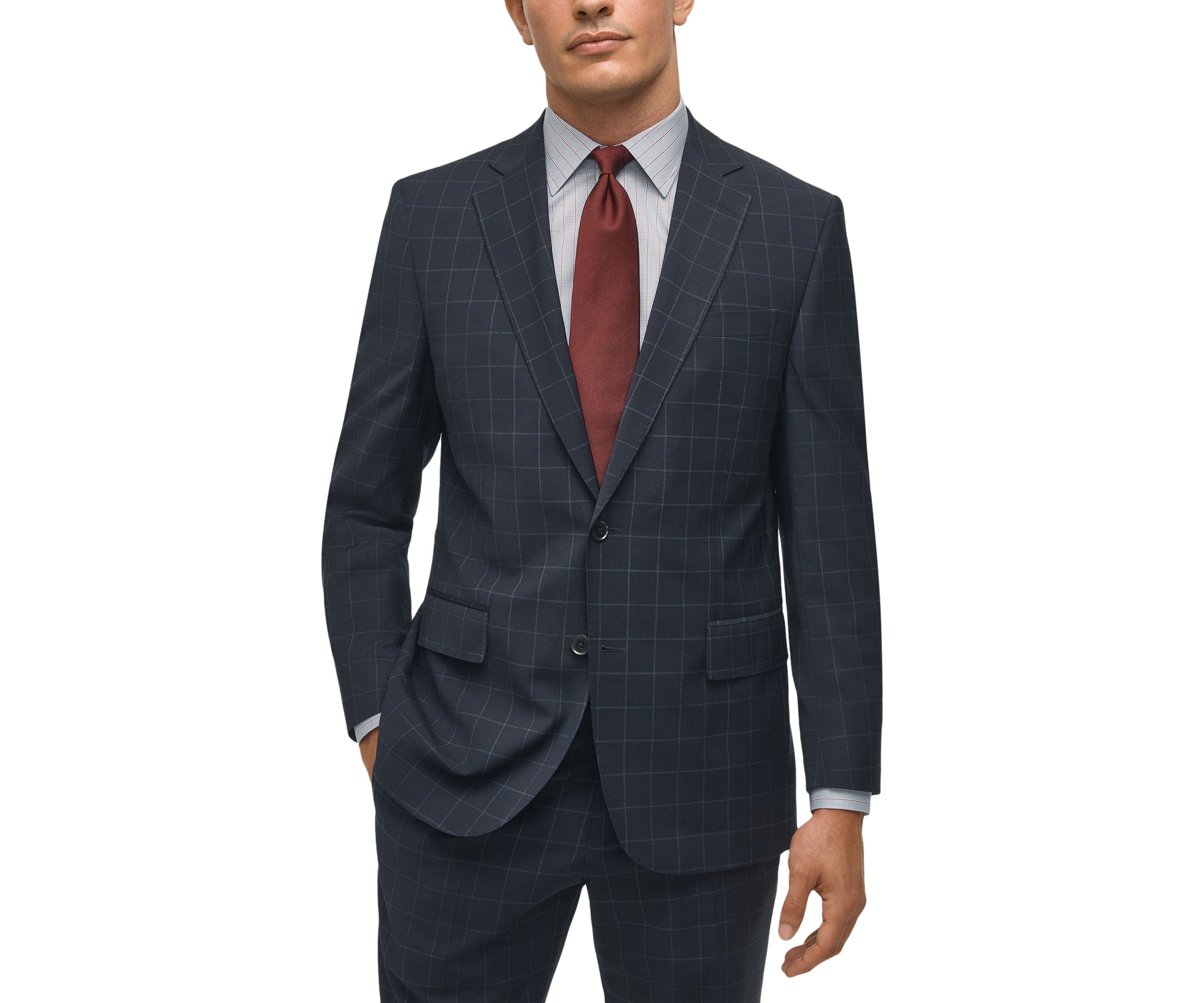 Windowpane Wool Stretch Classic Fit Suit Jacket