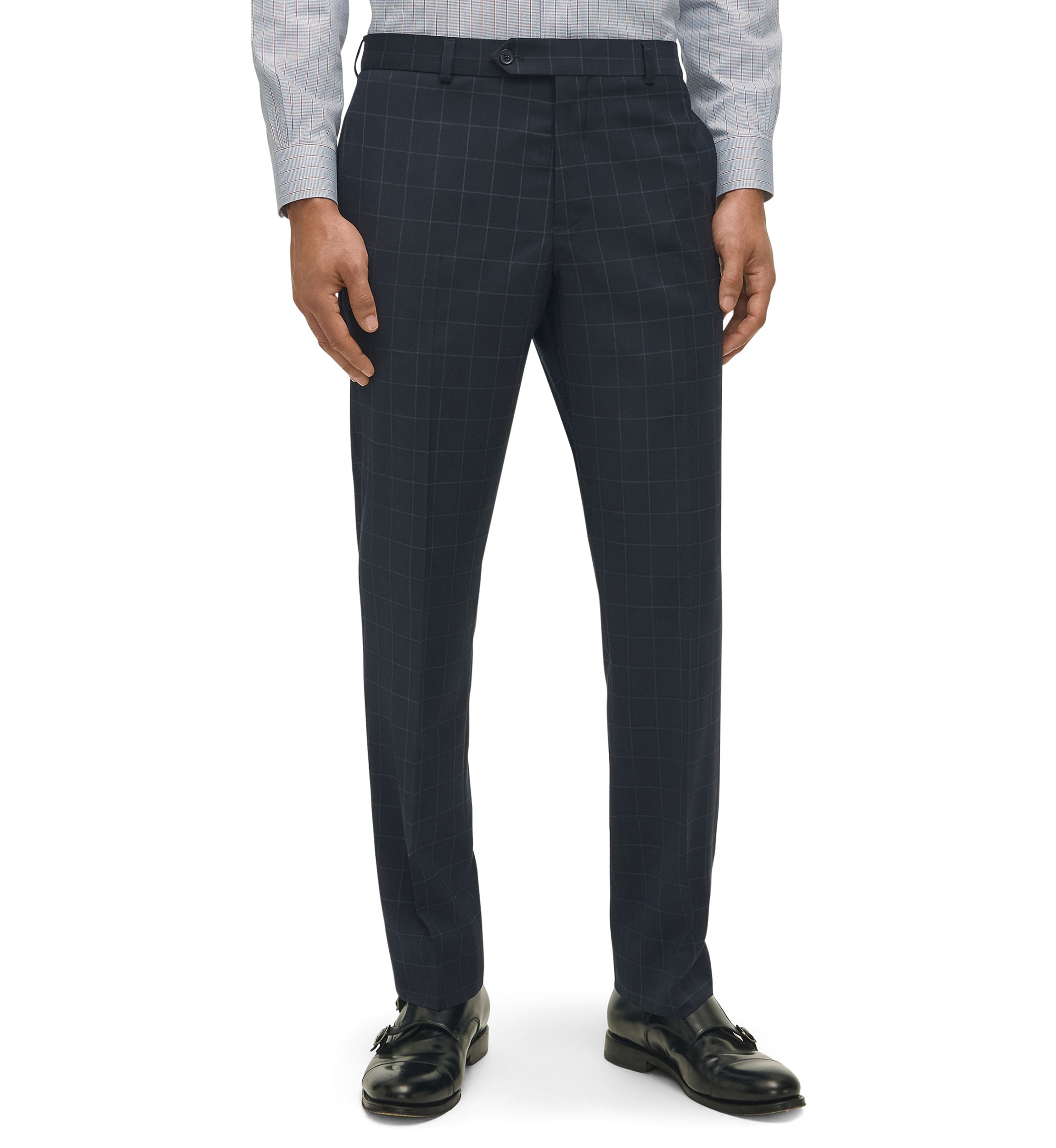 Windowpane Wool Stretch Classic Fit Suit Trousers